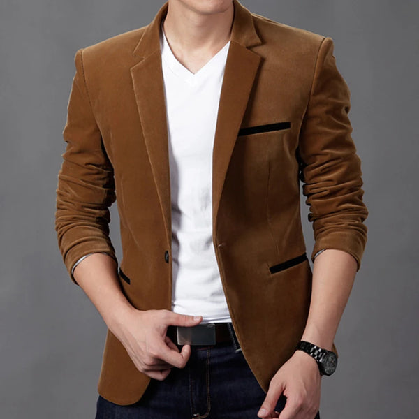 Slim Fit Corduroy Blazer for Men - Autumn Spring Casual Suit Jacket